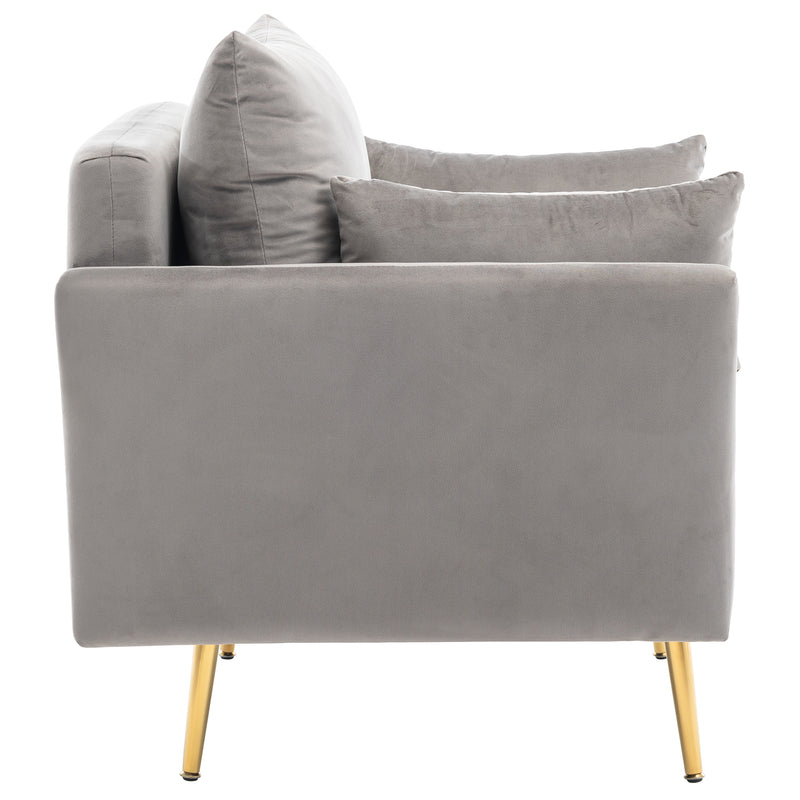 Fauteuil Moderne en Velours Gris avec Rangement Intégré et Pieds Métalliques Dorés (71x71x76cm) NULZU