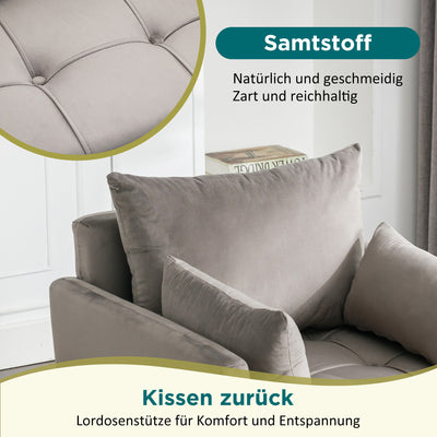 Fauteuil Moderne en Velours Gris avec Rangement Intégré et Pieds Métalliques Dorés (71x71x76cm) NULZU