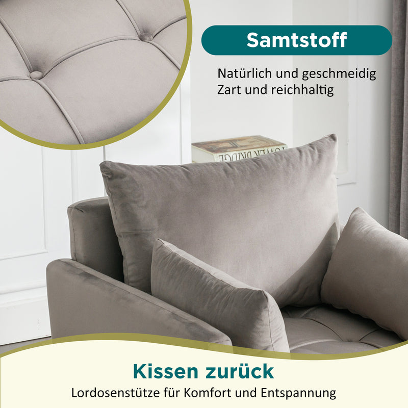 Fauteuil Moderne en Velours Gris avec Rangement Intégré et Pieds Métalliques Dorés (71x71x76cm) NULZU