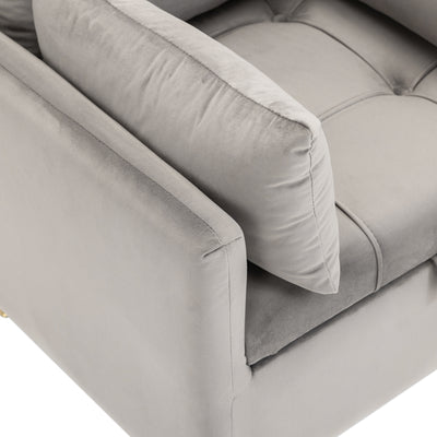 Fauteuil Moderne en Velours Gris avec Rangement Intégré et Pieds Métalliques Dorés (71x71x76cm) NULZU