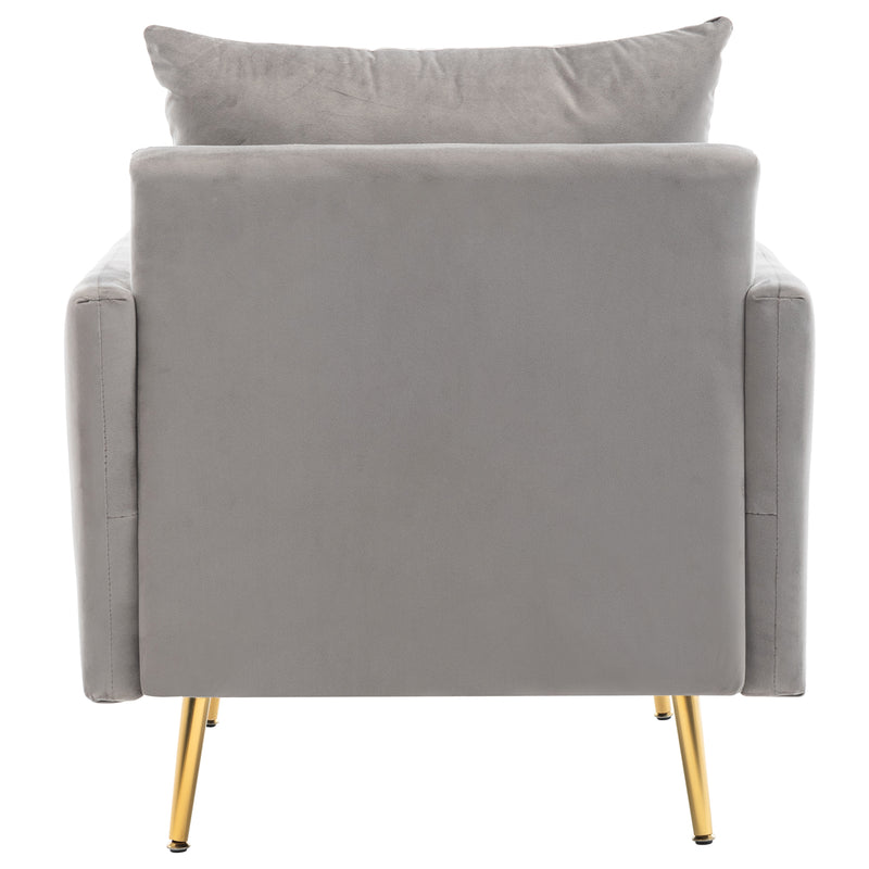 Fauteuil Moderne en Velours Gris avec Rangement Intégré et Pieds Métalliques Dorés (71x71x76cm) NULZU