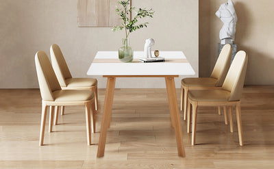 Table à Manger Extensible Moderne Bicolore (Blanc Mat & Bois Naturel) - Acier et MDF - Pour Maison et Bureau THANPHIKS