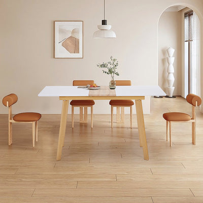Table à Manger Extensible Moderne Bicolore (Blanc Mat & Bois Naturel) - Acier et MDF - Pour Maison et Bureau THANPHIKS