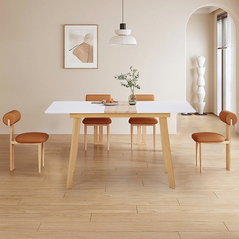 Table à Manger Extensible Moderne Bicolore (Blanc Mat & Bois Naturel) - Acier et MDF - Pour Maison et Bureau THANPHIKS