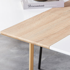 Table à Manger Extensible Moderne Bicolore (Blanc Mat & Bois Naturel) - Acier et MDF - Pour Maison et Bureau THANPHIKS