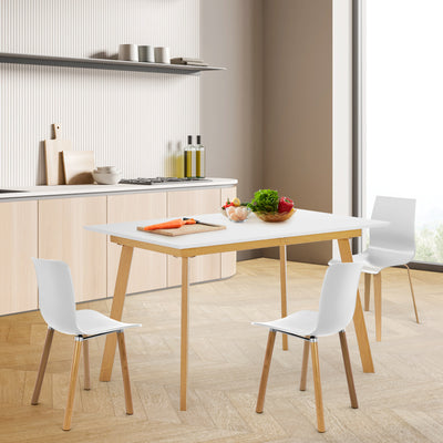 Table à Manger Extensible Moderne Bicolore (Blanc Mat & Bois Naturel) - Acier et MDF - Pour Maison et Bureau THANPHIKS