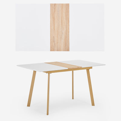 Table à Manger Extensible Moderne Bicolore (Blanc Mat & Bois Naturel) - Acier et MDF - Pour Maison et Bureau THANPHIKS