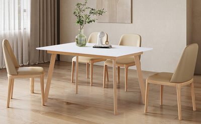 Table à Manger Extensible Moderne Bicolore (Blanc Mat & Bois Naturel) - Acier et MDF - Pour Maison et Bureau THANPHIKS
