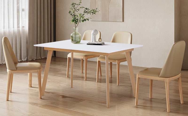 Table à Manger Extensible Moderne Bicolore (Blanc Mat & Bois Naturel) - Acier et MDF - Pour Maison et Bureau THANPHIKS
