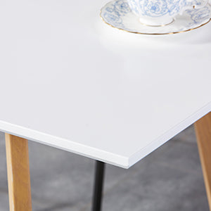 Table à Manger Extensible Moderne Bicolore (Blanc Mat & Bois Naturel) - Acier et MDF - Pour Maison et Bureau THANPHIKS