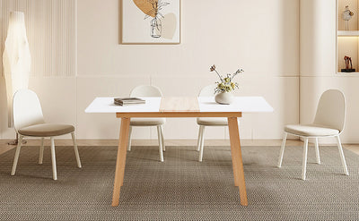 Table à Manger Extensible Moderne Bicolore (Blanc Mat & Bois Naturel) - Acier et MDF - Pour Maison et Bureau THANPHIKS