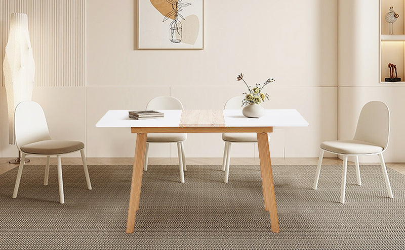 Table à Manger Extensible Moderne Bicolore (Blanc Mat & Bois Naturel) - Acier et MDF - Pour Maison et Bureau THANPHIKS