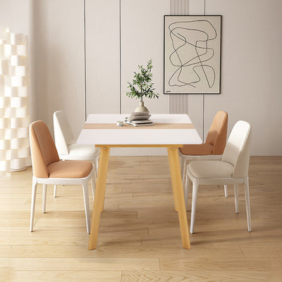 Table à Manger Extensible Moderne Bicolore (Blanc Mat & Bois Naturel) - Acier et MDF - Pour Maison et Bureau THANPHIKS