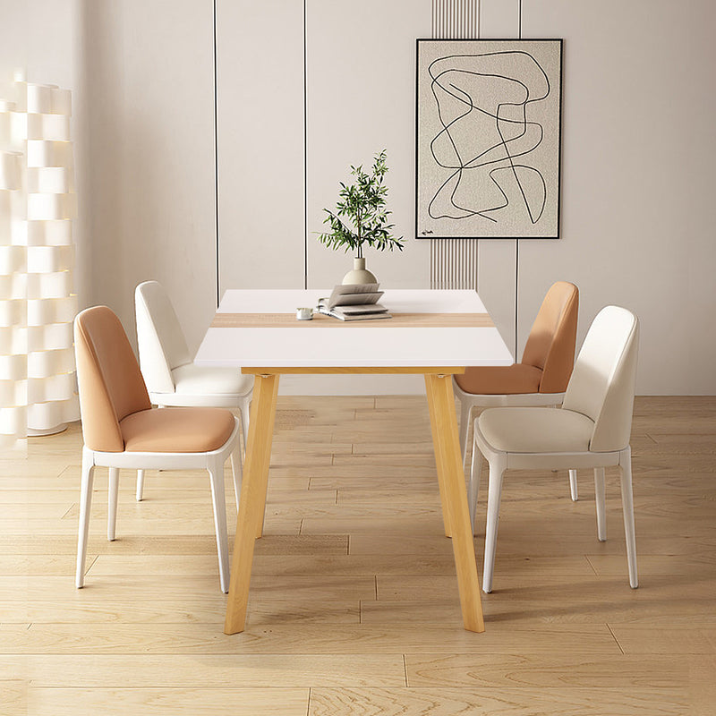 Table à Manger Extensible Moderne Bicolore (Blanc Mat & Bois Naturel) - Acier et MDF - Pour Maison et Bureau THANPHIKS