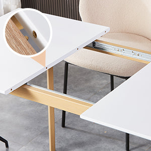 Table à Manger Extensible Moderne Bicolore (Blanc Mat & Bois Naturel) - Acier et MDF - Pour Maison et Bureau THANPHIKS
