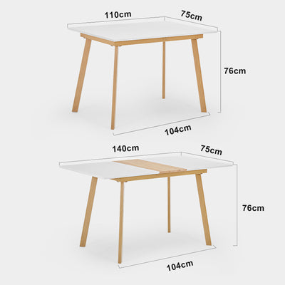 Table à Manger Extensible Moderne Bicolore (Blanc Mat & Bois Naturel) - Acier et MDF - Pour Maison et Bureau THANPHIKS