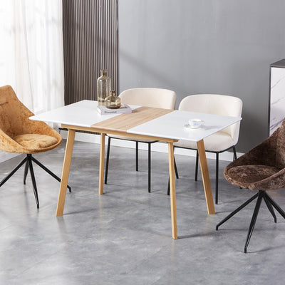Table à Manger Extensible Moderne Bicolore (Blanc Mat & Bois Naturel) - Acier et MDF - Pour Maison et Bureau THANPHIKS