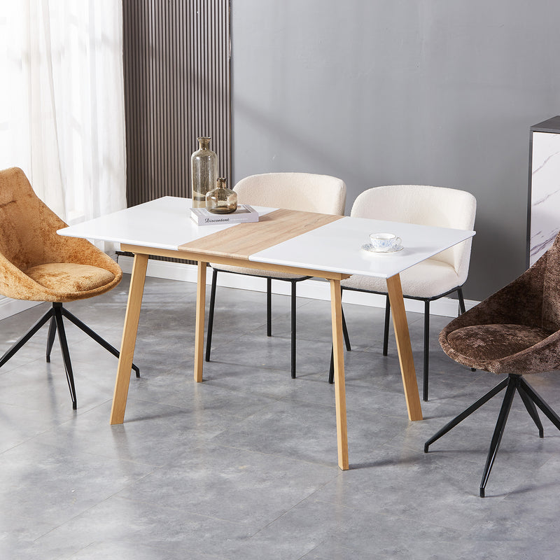 Table à Manger Extensible Moderne Bicolore (Blanc Mat & Bois Naturel) - Acier et MDF - Pour Maison et Bureau THANPHIKS