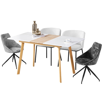 Table à Manger Extensible Moderne Bicolore (Blanc Mat & Bois Naturel) - Acier et MDF - Pour Maison et Bureau THANPHIKS