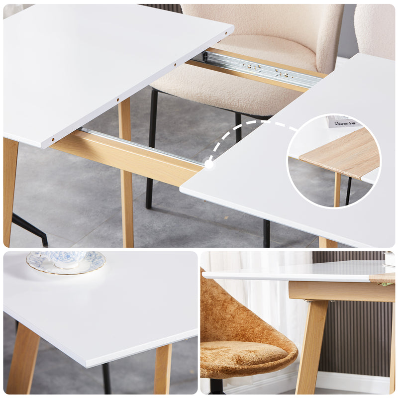 Table à Manger Extensible Moderne Bicolore (Blanc Mat & Bois Naturel) - Acier et MDF - Pour Maison et Bureau THANPHIKS