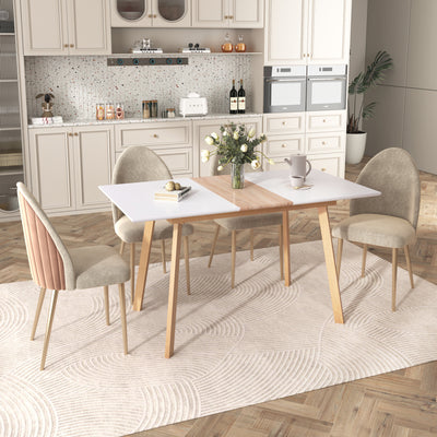 Table à Manger Extensible Moderne Bicolore (Blanc Mat & Bois Naturel) - Acier et MDF - Pour Maison et Bureau THANPHIKS