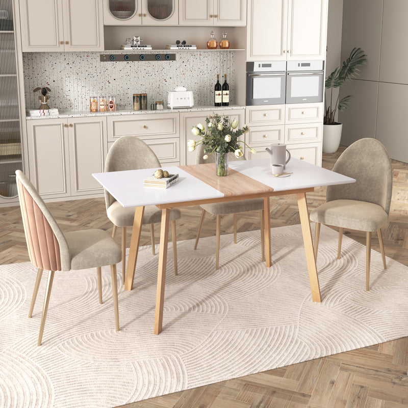 Table à Manger Extensible Moderne Bicolore (Blanc Mat & Bois Naturel) - Acier et MDF - Pour Maison et Bureau THANPHIKS