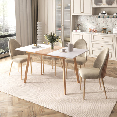 Table à Manger Extensible Moderne Bicolore (Blanc Mat & Bois Naturel) - Acier et MDF - Pour Maison et Bureau THANPHIKS