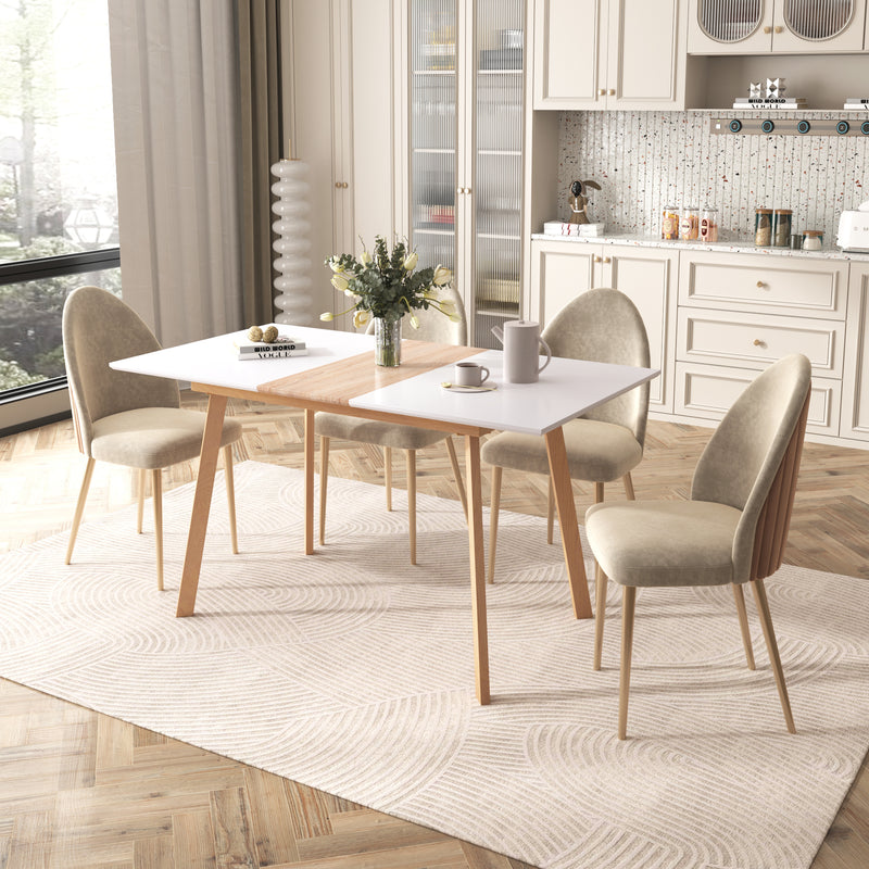 Table à Manger Extensible Moderne Bicolore (Blanc Mat & Bois Naturel) - Acier et MDF - Pour Maison et Bureau THANPHIKS