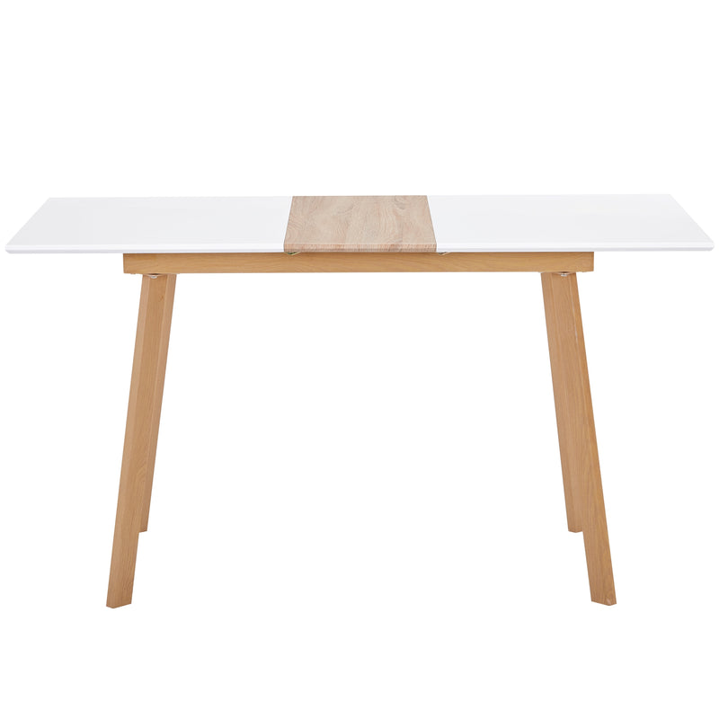 Table à Manger Extensible Moderne Bicolore (Blanc Mat & Bois Naturel) - Acier et MDF - Pour Maison et Bureau THANPHIKS
