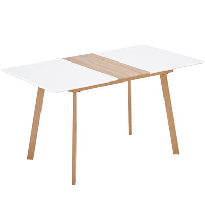 Table à Manger Extensible Moderne Bicolore (Blanc Mat & Bois Naturel) - Acier et MDF - Pour Maison et Bureau THANPHIKS