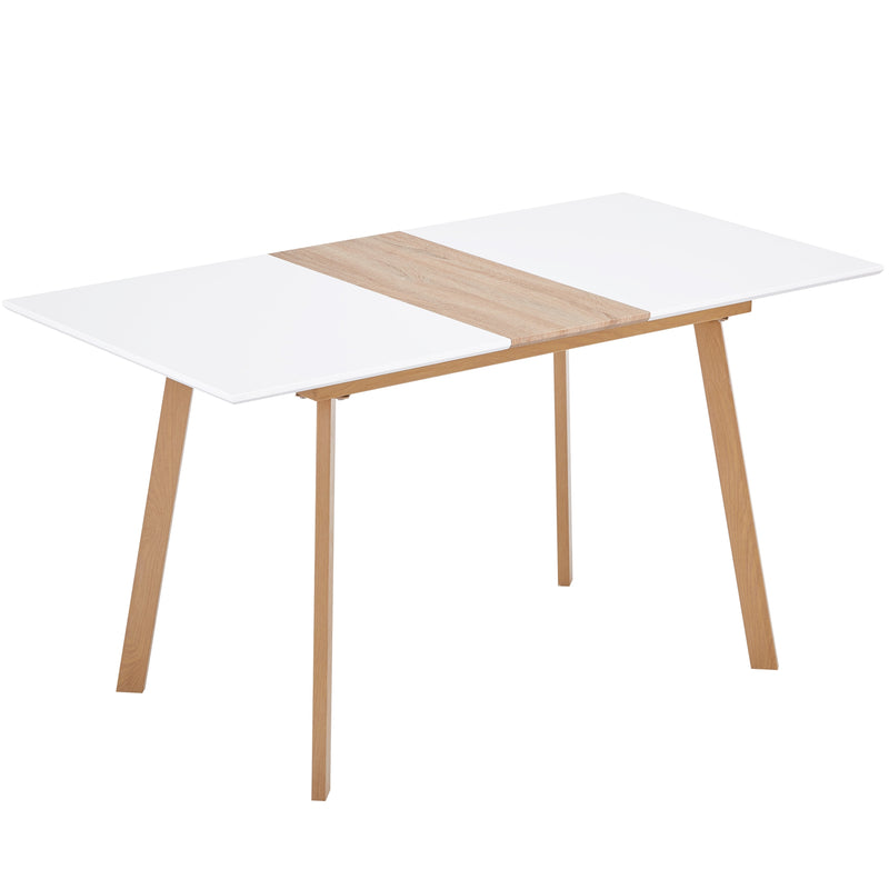 Table à Manger Extensible Moderne Bicolore (Blanc Mat & Bois Naturel) - Acier et MDF - Pour Maison et Bureau THANPHIKS