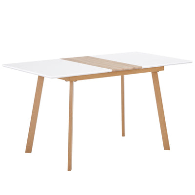 Table à Manger Extensible Moderne Bicolore (Blanc Mat & Bois Naturel) - Acier et MDF - Pour Maison et Bureau THANPHIKS