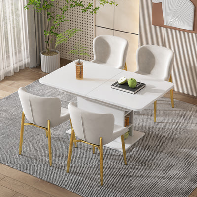 Table à Manger Extensible Blanche Moderne avec Espace de Rangement Intégré DRUUKIED