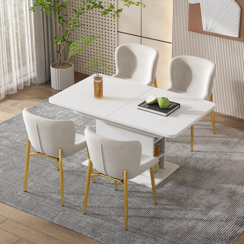 Table à Manger Extensible Blanche Moderne avec Espace de Rangement Intégré DRUUKIED
