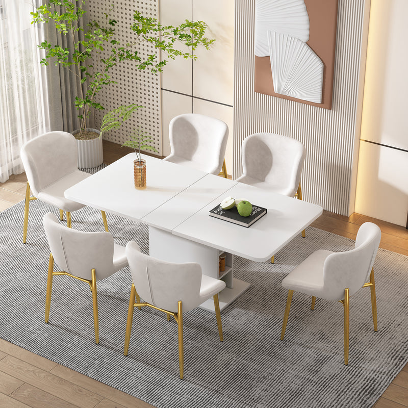 Table à Manger Extensible Blanche Moderne avec Espace de Rangement Intégré DRUUKIED