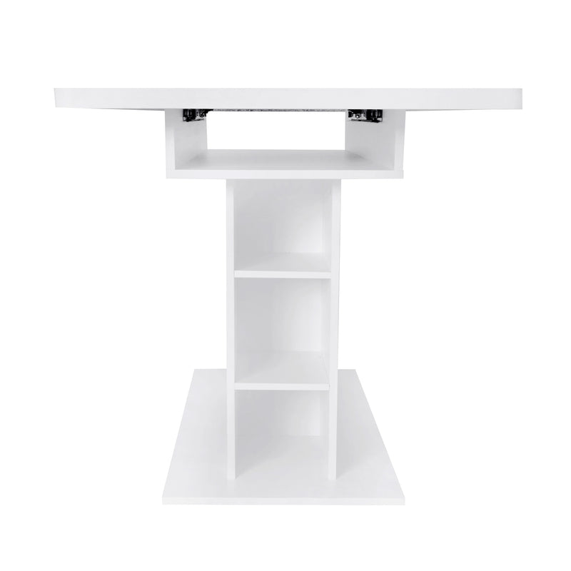 Table à Manger Extensible Blanche Moderne avec Espace de Rangement Intégré DRUUKIED