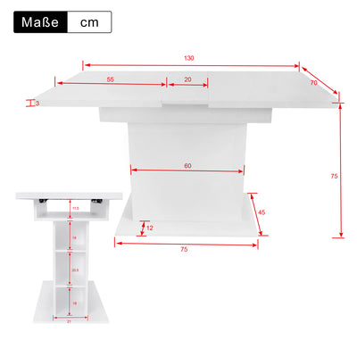 Table à Manger Extensible Blanche Moderne avec Espace de Rangement Intégré DRUUKIED