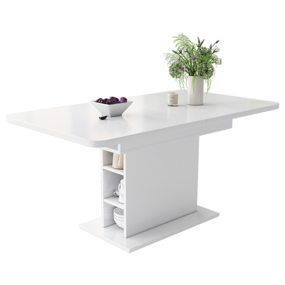Table à Manger Extensible Blanche Moderne avec Espace de Rangement Intégré DRUUKIED