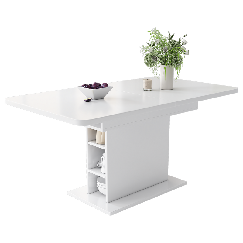 Table à Manger Extensible Blanche Moderne avec Espace de Rangement Intégré DRUUKIED