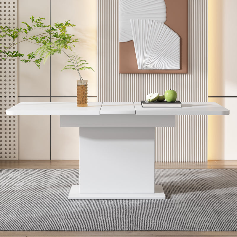 Table à Manger Extensible Blanche Moderne avec Espace de Rangement Intégré DRUUKIED
