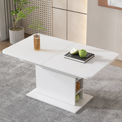 Table à Manger Extensible Blanche Moderne avec Espace de Rangement Intégré DRUUKIED
