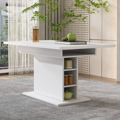 Table à Manger Extensible Blanche Moderne avec Espace de Rangement Intégré DRUUKIED