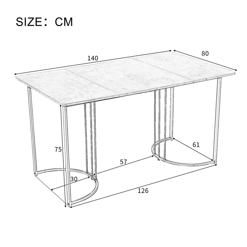 Table à Manger Rectangulaire Blanche avec Plateau Effet Marbre et Piétement Métallique Réglable DRICALS