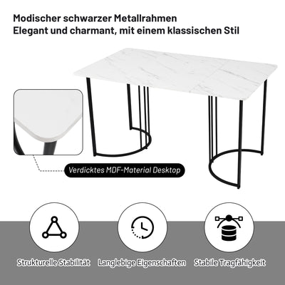 Table à Manger Rectangulaire Blanche avec Plateau Effet Marbre et Piétement Métallique Réglable DRICALS