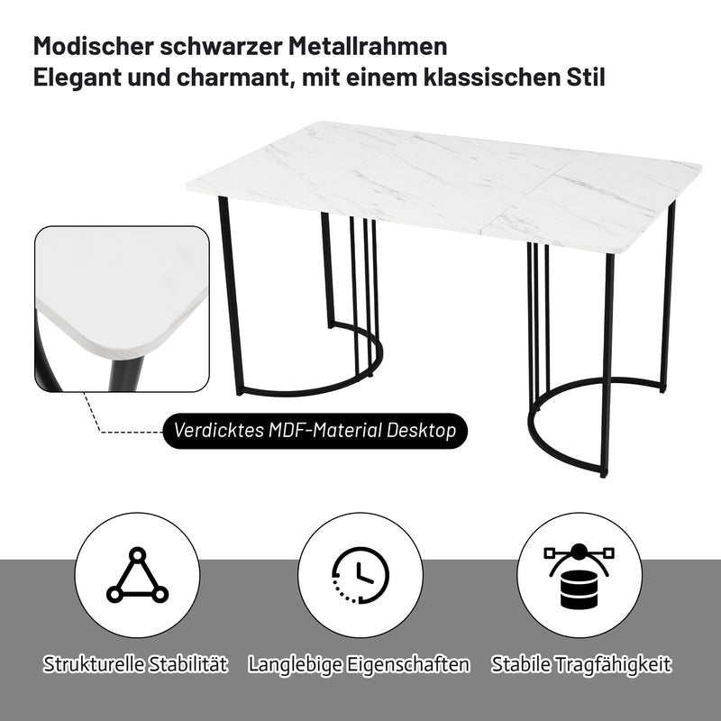 Table à Manger Rectangulaire Blanche avec Plateau Effet Marbre et Piétement Métallique Réglable DRICALS