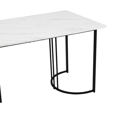Table à Manger Rectangulaire Blanche avec Plateau Effet Marbre et Piétement Métallique Réglable DRICALS
