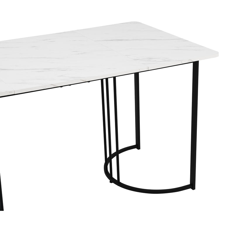 Table à Manger Rectangulaire Blanche avec Plateau Effet Marbre et Piétement Métallique Réglable DRICALS