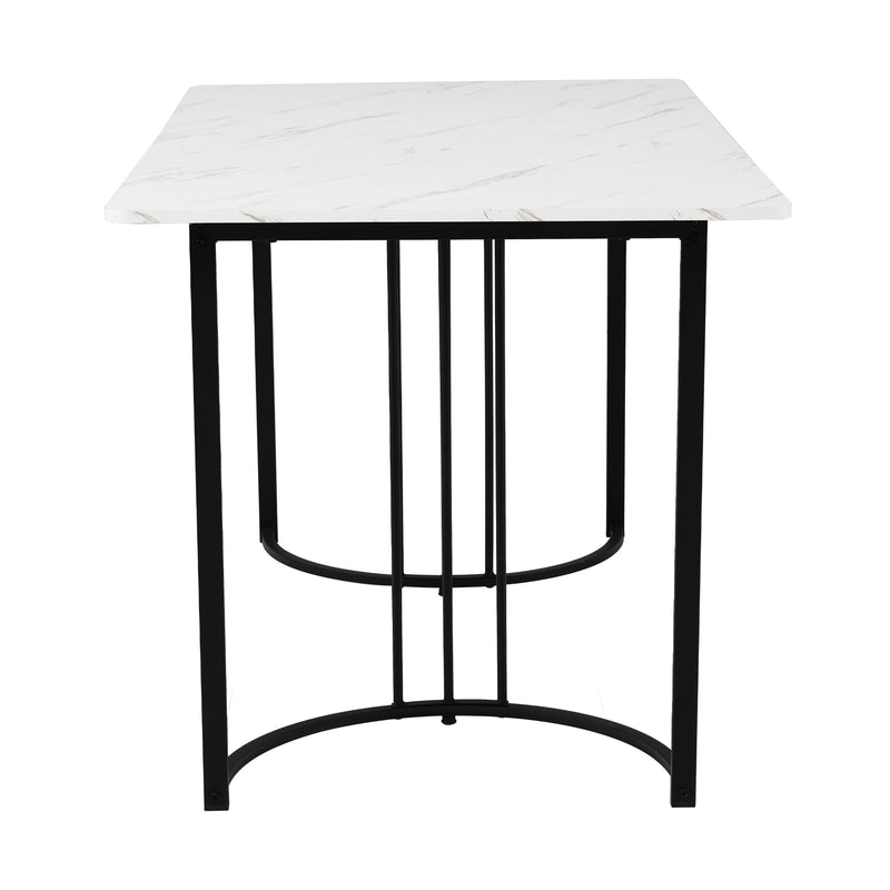 Table à Manger Rectangulaire Blanche avec Plateau Effet Marbre et Piétement Métallique Réglable DRICALS