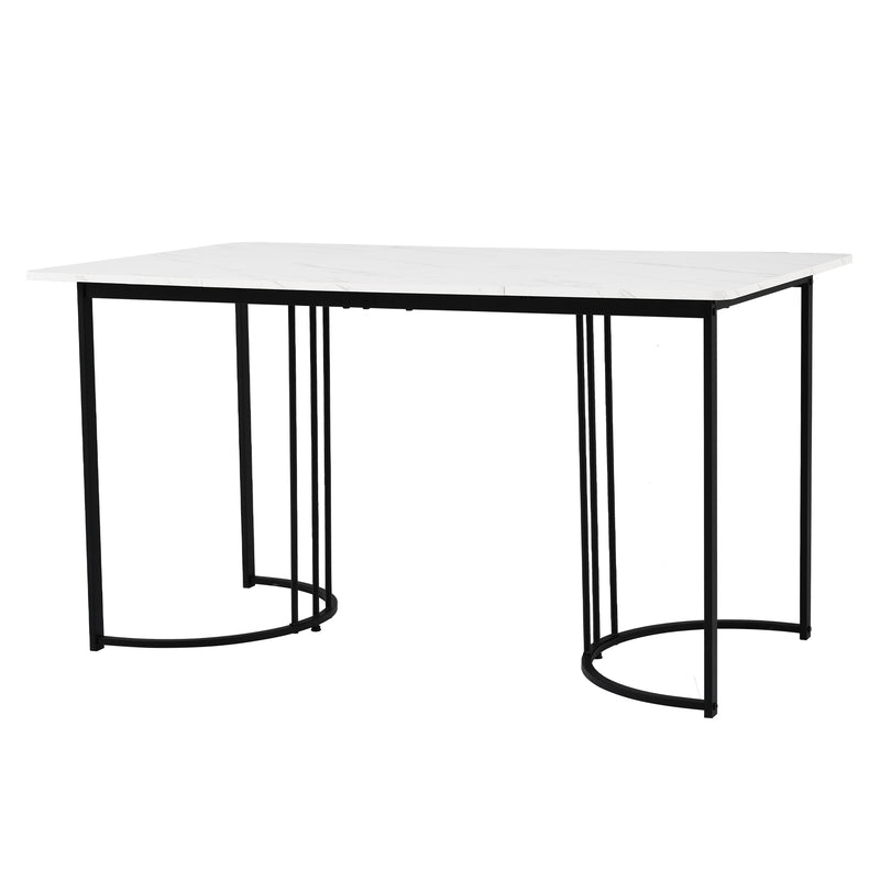 Table à Manger Rectangulaire Blanche avec Plateau Effet Marbre et Piétement Métallique Réglable DRICALS