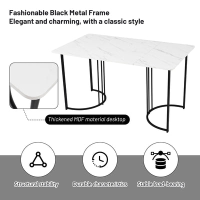 Table à Manger Rectangulaire Blanche avec Plateau Effet Marbre et Piétement Métallique Réglable DRICALS